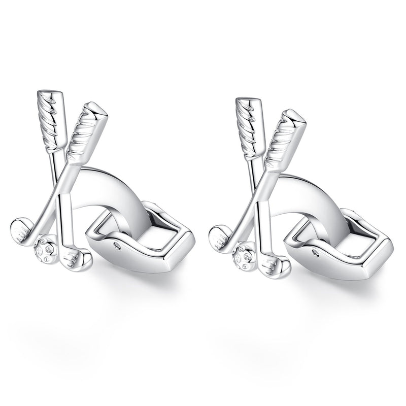 [Australia] - HONEY BEAR Cufflinks for Mens Golf Ball Clubs Stainless Steel Sports Gift Silver 