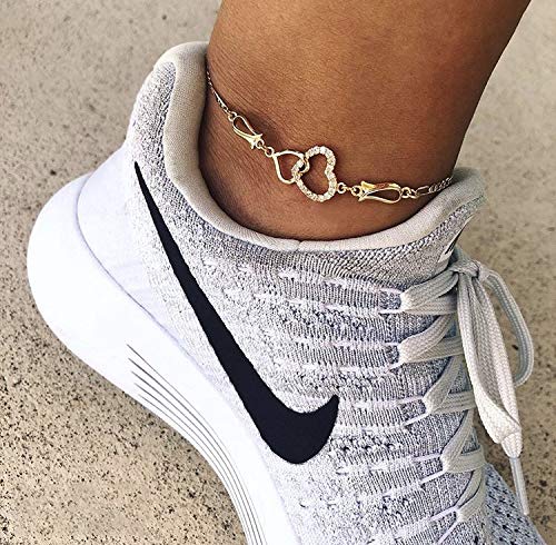 [Australia] - SOFTONES 14K Gold Anklets for Women Cute Zircon Heart Ankle Bracelets for Tenn Girls Boho Beach Foot Bracelet Jewelry Gifts B 