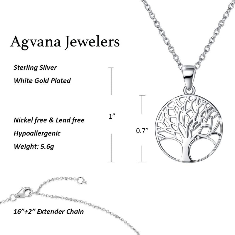 [Australia] - Agvana Sterling Silver Tree of Life Necklace for Women Dainty Family Tree Pendant Birthday Anniversary Jewelry Christmas Gifts for Teen Girls Mom Grandma Wife Sister Daughter Her Yourself, 16+2 Inch TREE-1 