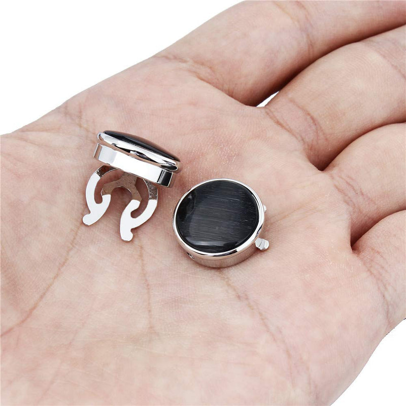 [Australia] - HAWSON Button Cover Cufflink for Men, Button Cover for Normal Shirt, Button Cover Cuff Link for Wedding Black Cat's Eye 