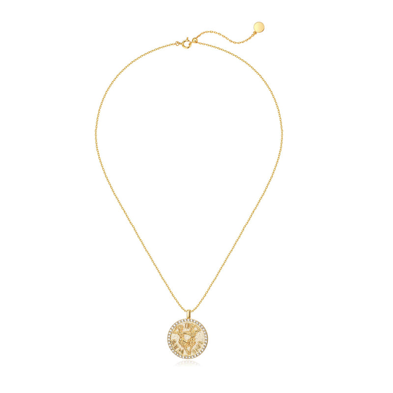 [Australia] - ACC PLANET Constellation Necklace Pendant 14K Gold-Plated Hammered Round Disc Engraved Zodiac Sign Pendant 16.9’’ Adjustable Dainty Necklace Gemini 