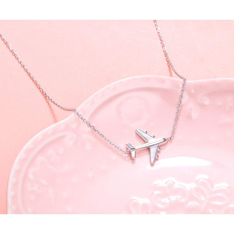 [Australia] - Aircraft Jelwery Set S925 Sterling Silver Airplane Choker Necklace Ring Bracelet Anklet Earrings for Women Teen Girls, Best Gifts for Stewardess Flight Attendants Pilots 