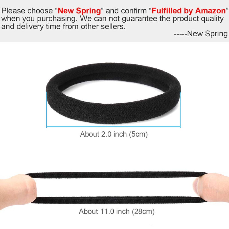 [Australia] - 50PCS Black Hair Ties for Women, Cotton Seamless Hair Bands, Elastic Ponytail Holders, No Damage for Thick Hair, 2 Inch in Diameter, by Nspring 