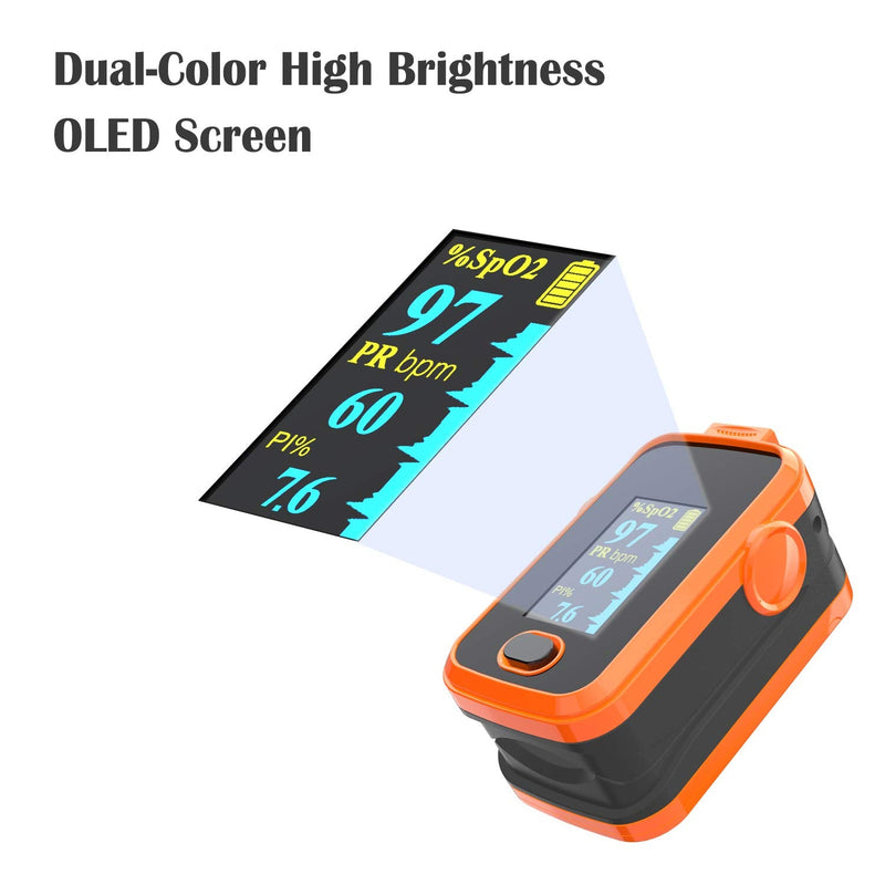 [Australia] - Pulse oximeter fingertip with Plethysmograph and Perfusion Index, Portable Blood Oxygen Saturation Monitor for Heart Rate and SpO2 Level, O2 Monitor Finger for Oxygen,Pulse Ox,Oximetro,(Red-Orange) 