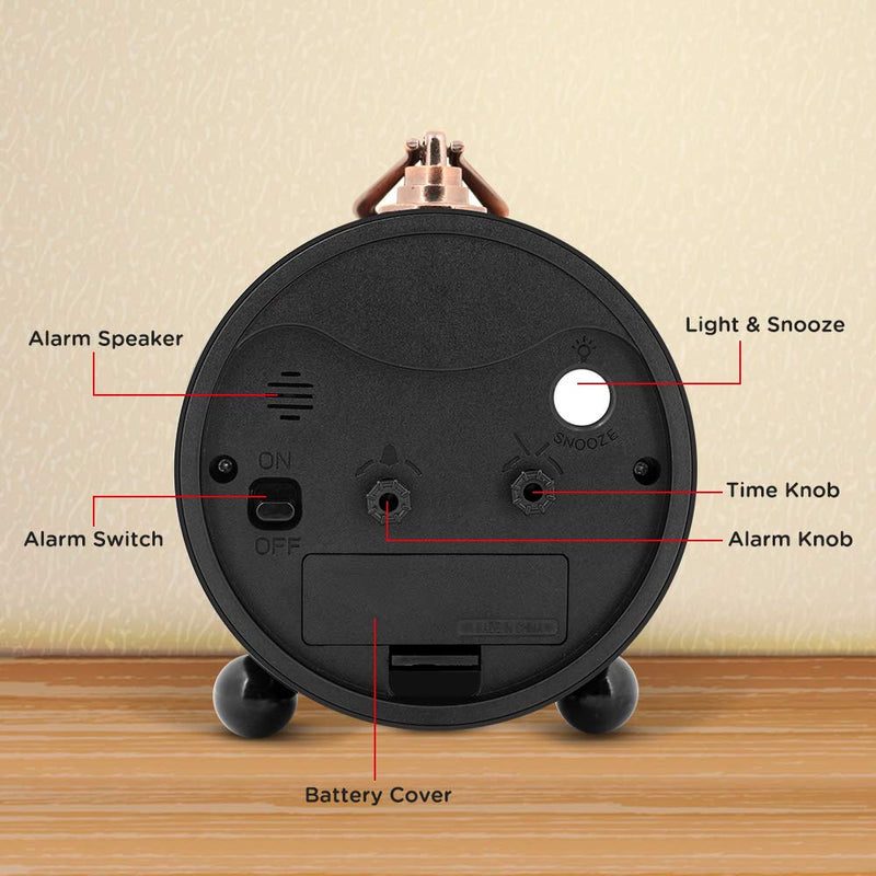 [Australia] - Peakeep 4" Battery Operated Antique Retro Analog Alarm Clock, Small Silent Bedside Desk Gift Clock Black 