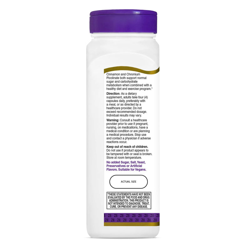 [Australia] - 21St Century Cinnamon Plus Chromium Vegetarian Capsules, 120 Count 