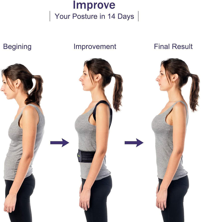 [Australia] - True Face Posture Corrector for Men, Women and Kids, Spine and Back Support, Relief Pain in Neck, Back and Shoulders, Adjustable and Breathable Back Brace Improves Posture Black M 