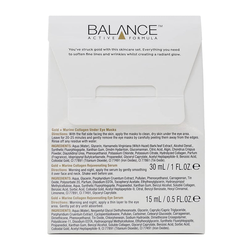 [Australia] - Balance Active Formula The Golden Hour Set (Gold + Marine Collagen Serum, Under Eye Masks & eye serum) - Soften fine lines & wrinkles. Create a radiant glow. 