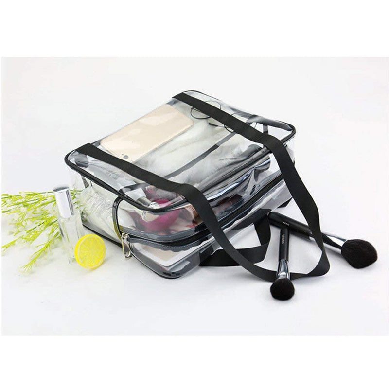 [Australia] - ONEGenug Clear Cosmetics Bag Transparent Tote Bag Thick PVC Zippered Toiletry Carry Pouch Waterproof Makeup Artist Large Bag Diaper Shoulder Bag Beach Bag 