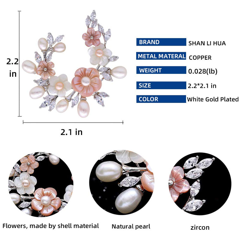 [Australia] - SHAN LI HUA Fashionable Accessories Shell Pearl Flower Brooch Women Safety Pin White Pink … xz-8004-platinum plating 