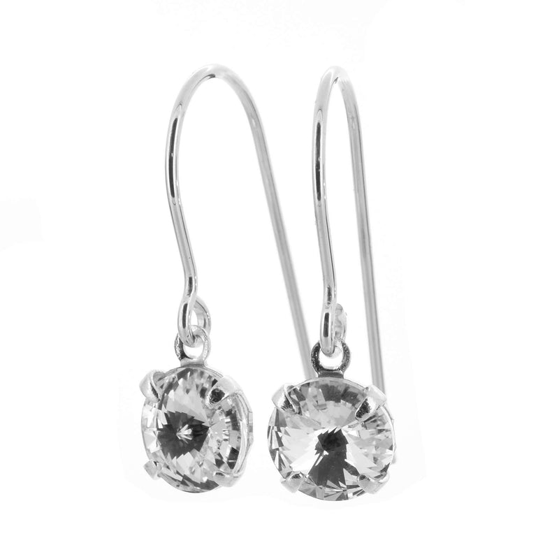 [Australia] - pewterhooter® petite 925 Sterling Silver drop earrings for women made with brilliant Diamond White crystal from Swarovski. Gift box. 