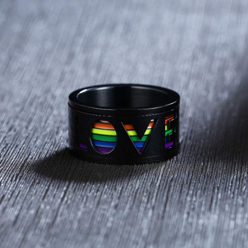 [Australia] - Nanafast Stainless Steel Love Enamel Rainbow LGBT Pride Rings Gay & Lesbian Spinner Ring LGBTQ Wedding Bands Size 7-12 Black 