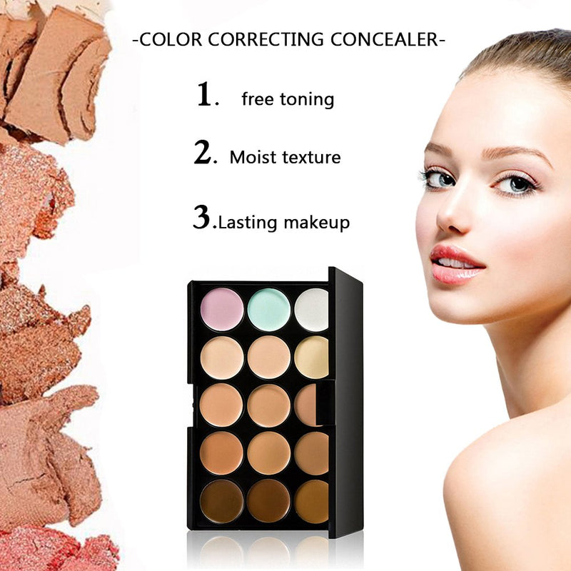 [Australia] - Vtrem Conture Makeup Palette Powder 15 Colors Cream Concealer Camouflage Eye Shadow Face Contouring Foundation Palette with Toothbrush Foundation Brush/One Powder Sponge 15 Colors Conture Makeup Palette Powder 