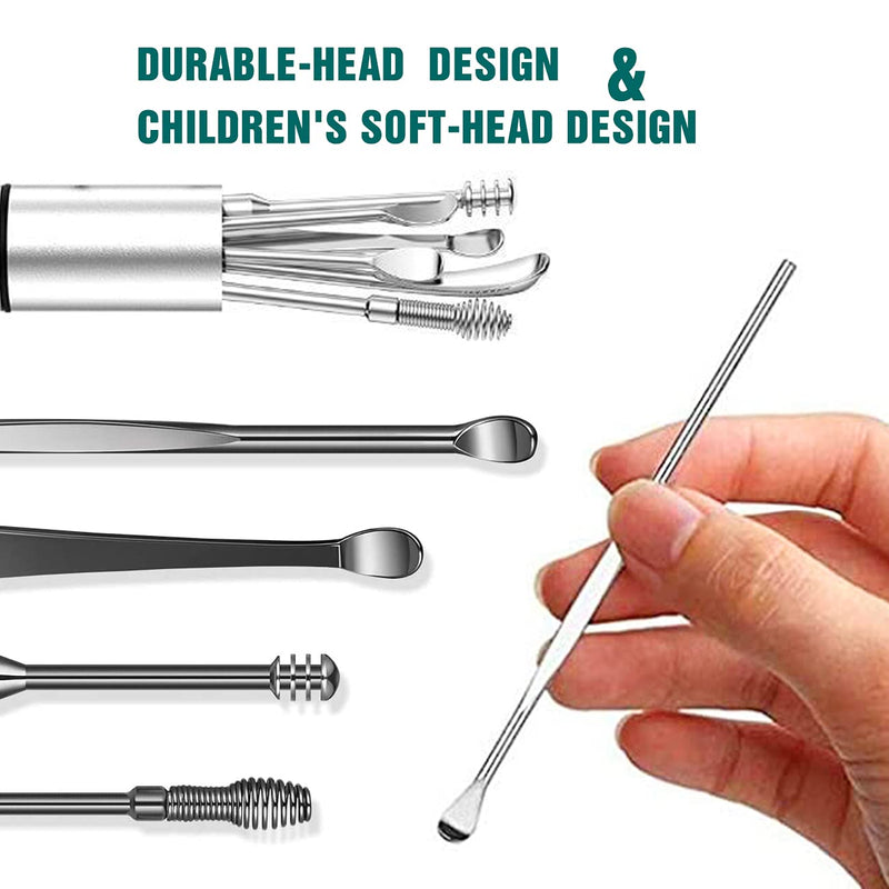 [Australia] - HOTX Ear Wax Removal Kit, Ear Cleansing, Cleaning Brush and Storage Box, One-Piece Ear Picker Design for Adults and Kids (Silvery 6Pcs) Silvery 