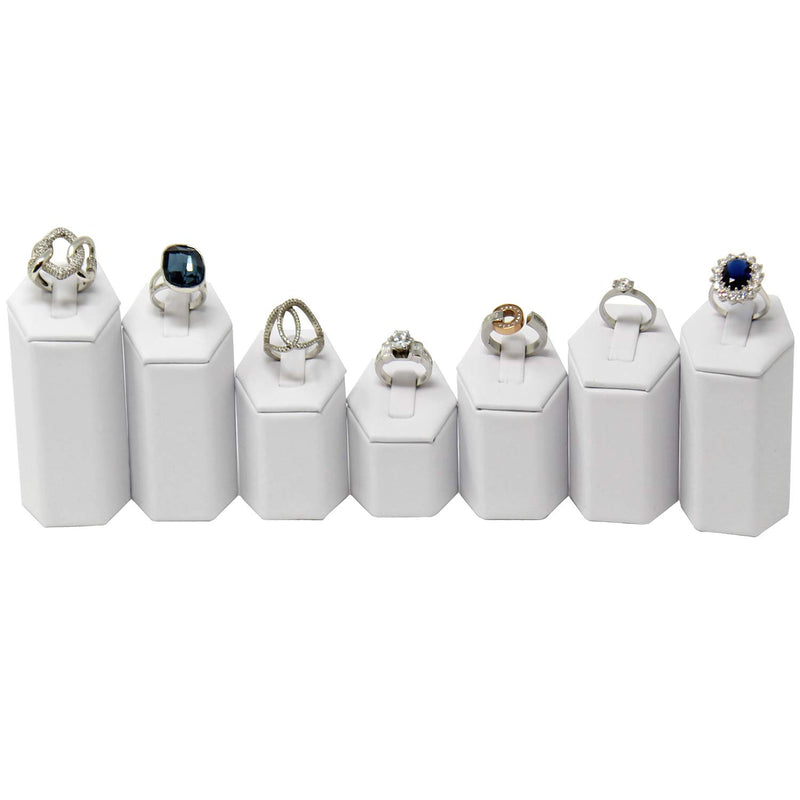 [Australia] - Mooca Jewelry Ring Stand Holder Display Set, Ring Holders for Jewelry Ring Organizer, Storage Jewelry Organizer Jewelry Stand Pedestals Display 7 Pcs Set, White Faux Leather 