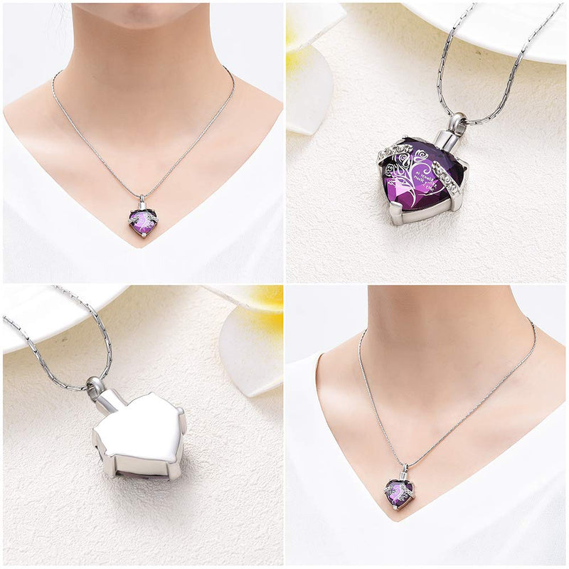 [Australia] - constantlife Crystal Heart Shape Cremation Jewelry Memorial Urn Necklace for Ashes, Stainless Steel Ash Holder Pendant Keepsake with Gift Box Charms Accessories for Women Purple + White 