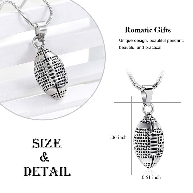 [Australia] - Cremation Jewelry - Rugby Pendant Necklace Men Jewelry Fashion Wheat Chain American Style Football Pendant Steel-2 