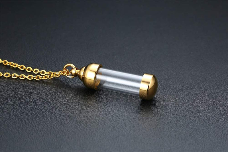 [Australia] - HUANIAN Stainless Steel Glass Container Tube Urn Keepsake Cremation Ashes Memorial Pendant Necklace for Men Women Gold 