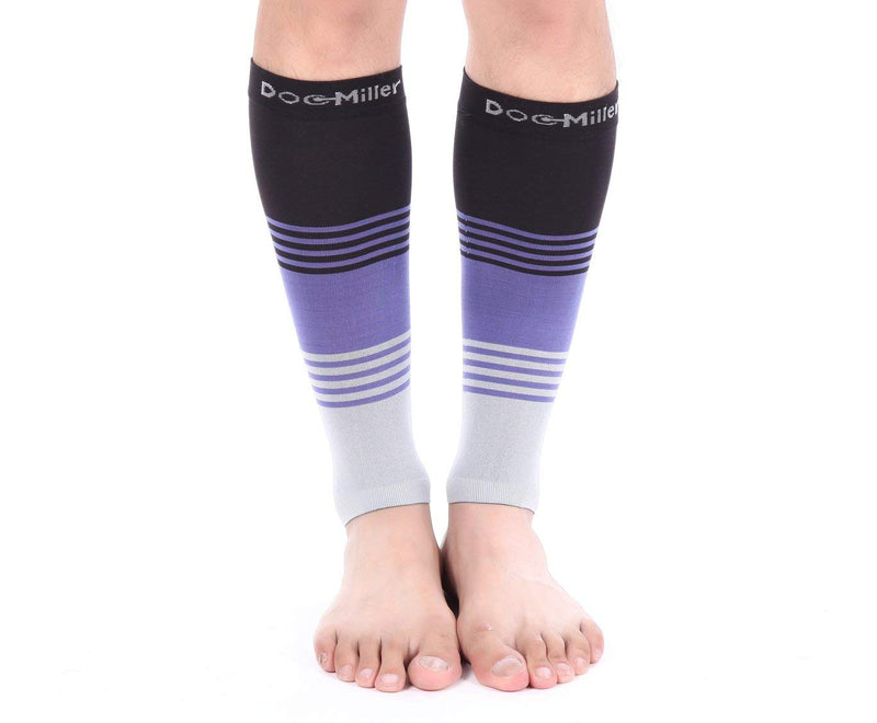 [Australia] - Doc Miller Calf Compression Sleeve Men and Women 20-30 mmHg, Shin Splint Compression Sleeve, Medical Grade Socks for Varicose Veins and Maternity 1 Pair Large Black Purple Grey Calf Sleeve Black.Purple.Gray 