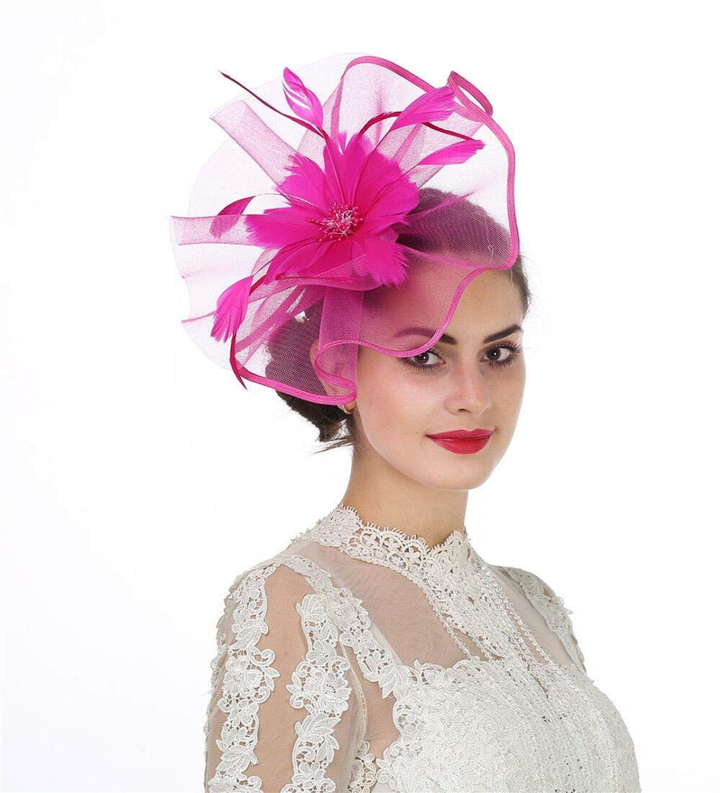 [Australia] - SAFERIN Fascinators Hat Flower Feather Net Mesh Kentucky Derby Tea Party Headwear with Hair Clip and Hairband for Women Ta1-rose Pink 