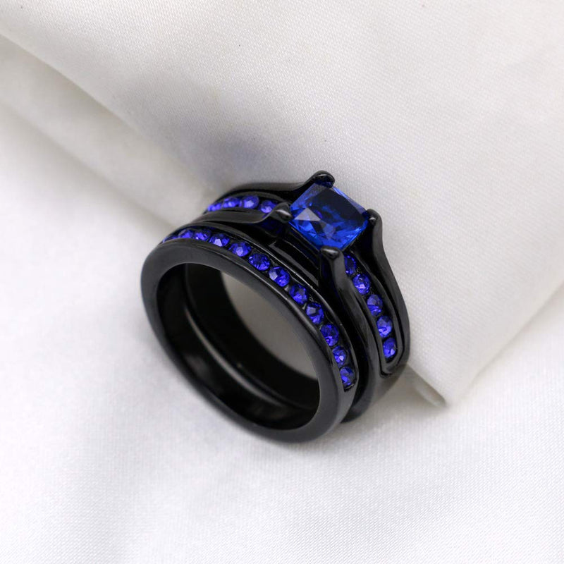 [Australia] - Ringcrown Couple Rings Black Plated Princess Cut Blue Cz Womens Wedding Ring Sets Titanium Steel Man Wedding Bands（Please Buy 2 Rings for 1 Pair） women(1pc) 6 