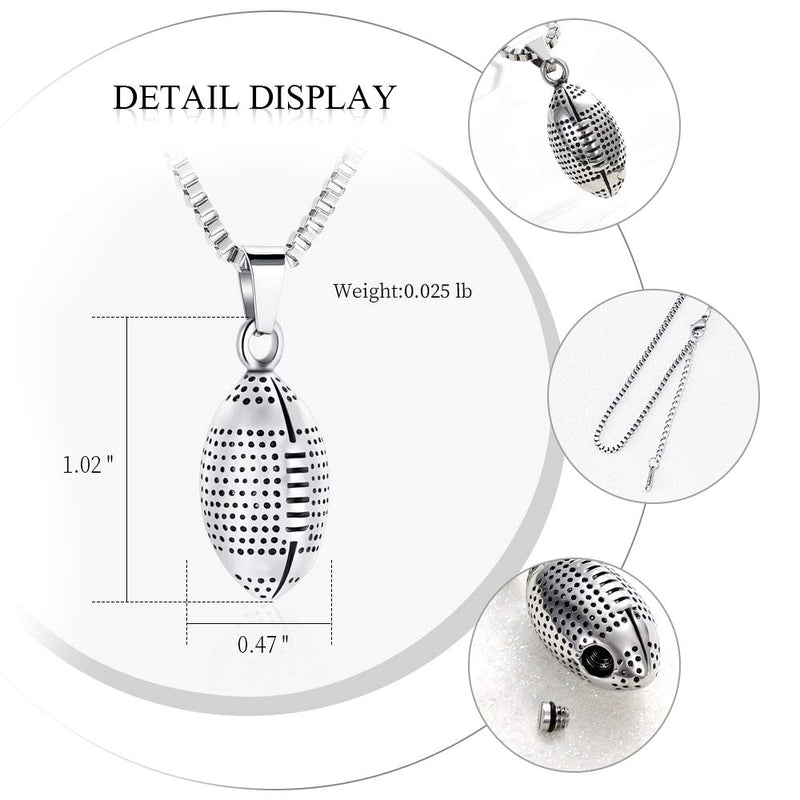 [Australia] - XSMZB Rugby Urn Necklace for Ashes Pendant Locket Stainless Steel Keepsake Memorial Cremation Jewelry for Men Women Silver 