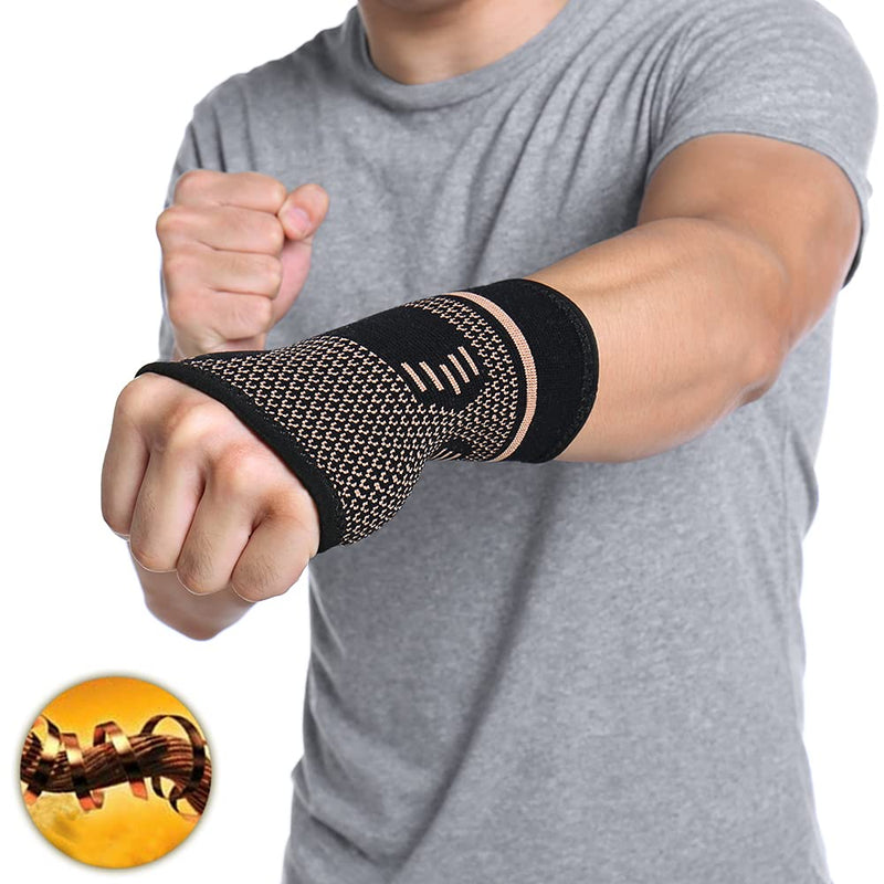[Australia] - FITTOO Copper Wrist Compression Sleeve, Copper Infused Wrist & Hand Compression Sleeve Brace for Improve Circulation, Relieve Wrist Discomfort,Tendonitis, Sprains, Sports, Gym Workout Black Small (Pack of 1 Pcs) 