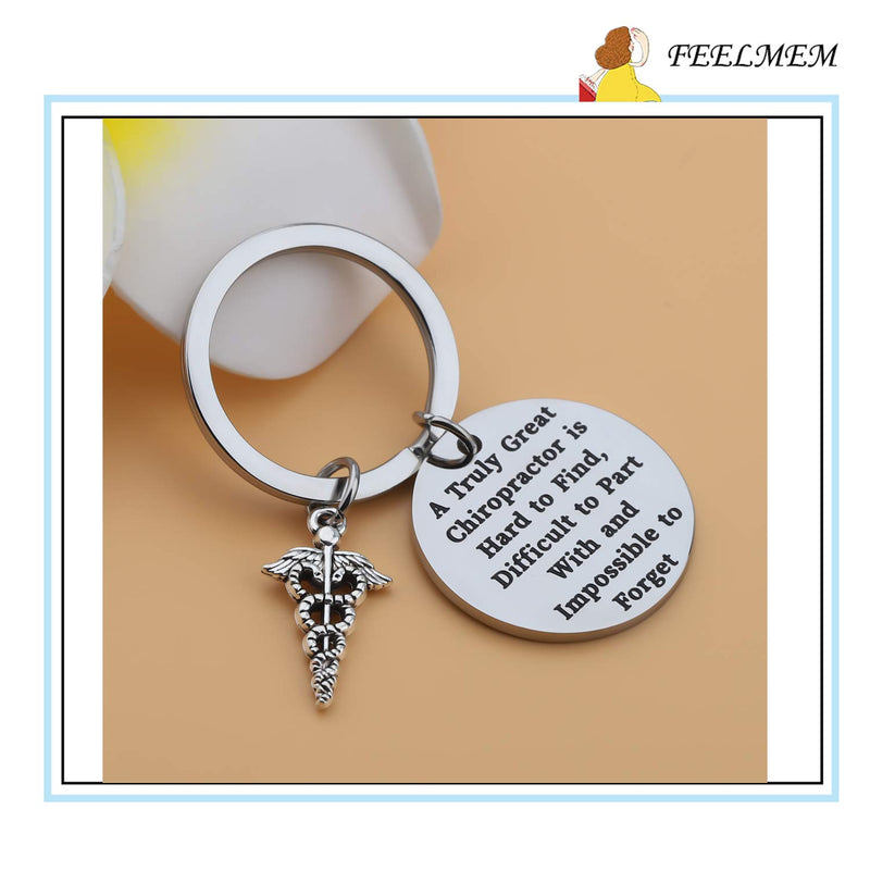 [Australia] - FEELMEM Chiropractor Gift Massage Therapist Gift Chiropractor Graduation Jewelry Gift A Truly Great Chiropractor is Hard to Find Harder to Part with and Impossible to Forget Keychain silver 