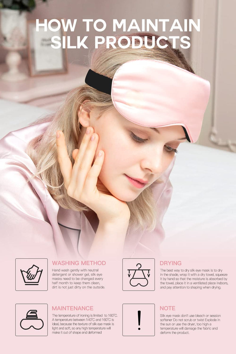 [Australia] - Silk Sleep Mask, Eye Mask, 22Momme 100% Pure Mulberry Silk Blackout Anti-Allergy Natural Silk Eye Mask with Adjustable Headband, Suitable for Men and Women (Black) (Pink) Pink 