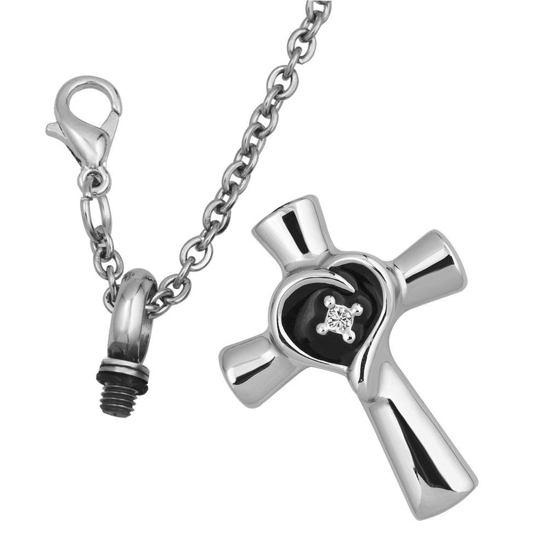 [Australia] - ShinyJewelry Cross Heart Urn Necklace for Ashes Memorial Keepsake Cremation Pendant 