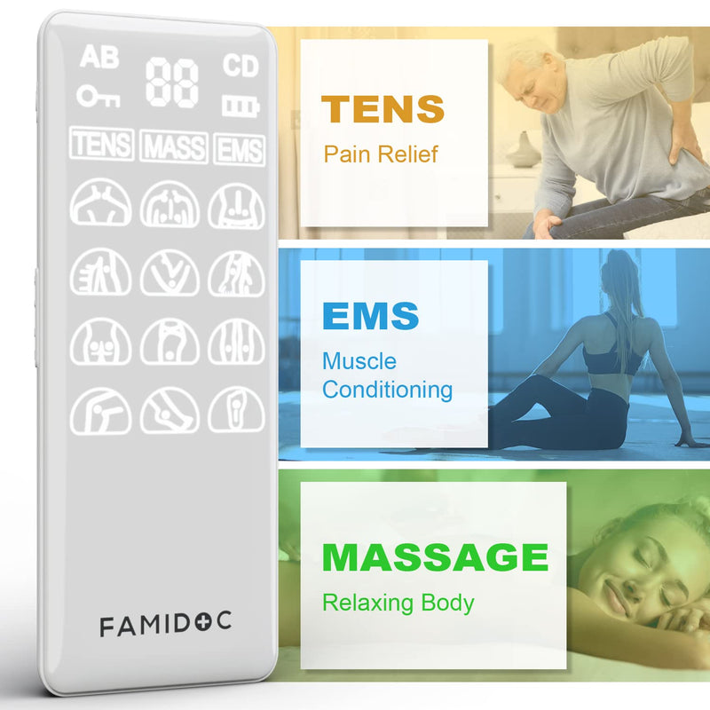 [Australia] - Famidoc TENS/EMS/Massage Units Muscle Stimulator with 4 Channels 36 Modes 40 Level Intensity for Shoulder Back Neck Arms Legs Pain Relief Therapy Electronic Pulse Massager Fdes113 