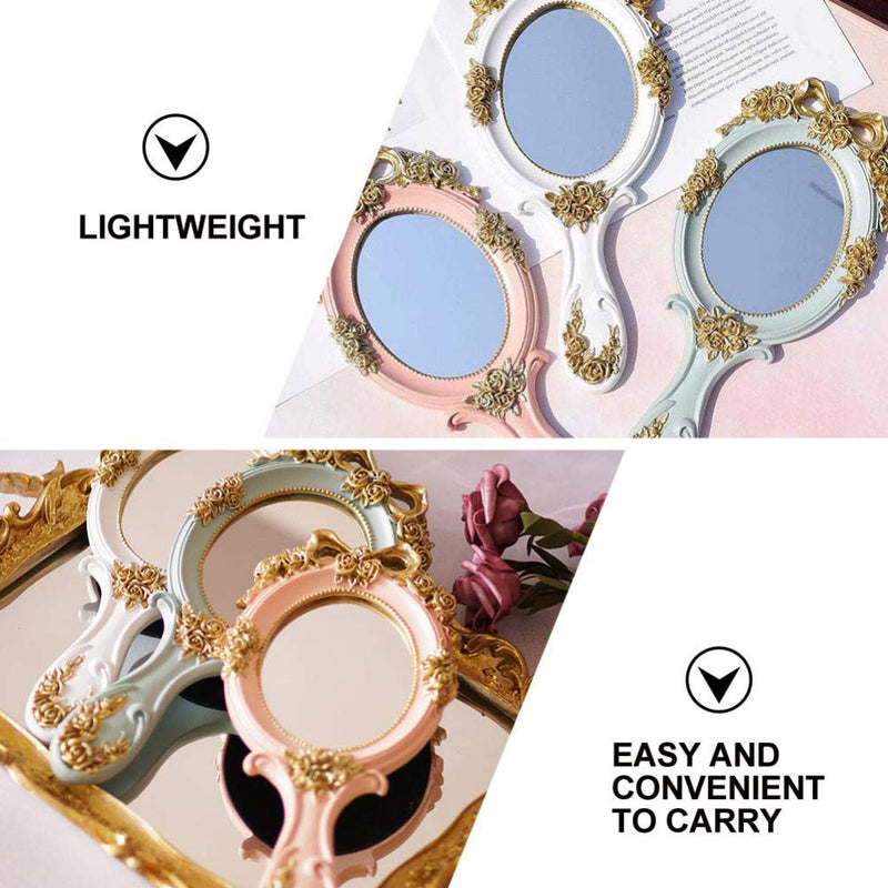 [Australia] - FRCOLOR Vintage Hand Mirror Golden Rose Cosmetic Mirror with Handle Antique Portable Makeup Mirror Princess Vanity Mirror for Women Girls Travel Pink 