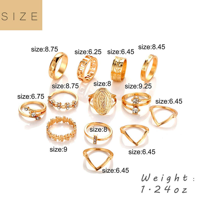 [Australia] - Edary Vintage Carved Joint Knuckle Rings Crystal Rings Set Stackable Rings for Women and Girls Style 1 