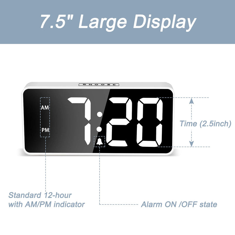 [Australia] - Welgo LED Digital Alarm Clock with USB Charging Port, 0-100% Dimmer, Large Number, AM/PM, White Bold Digits, Snooze, Adjustable Volume, Outlet Powered for Bedroom Bedside(White) 
