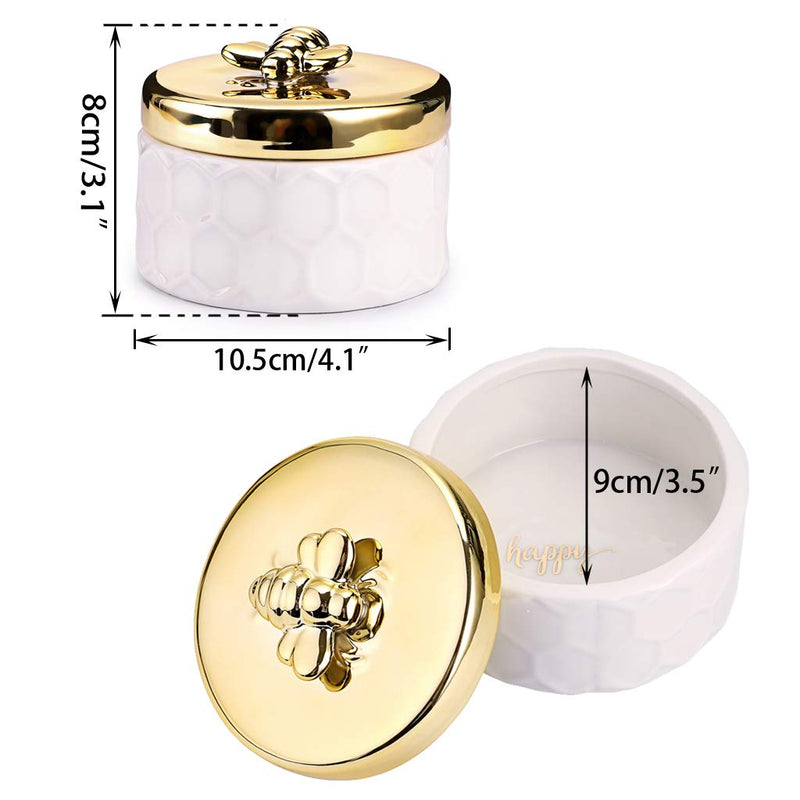 [Australia] - Hipiwe Ceramics Jewelry Box with Golden Bee Lid - Small Jewelry Display Organizer Holder Trinket Storage Tank Container for Home Decor,Gift for Girls Women 