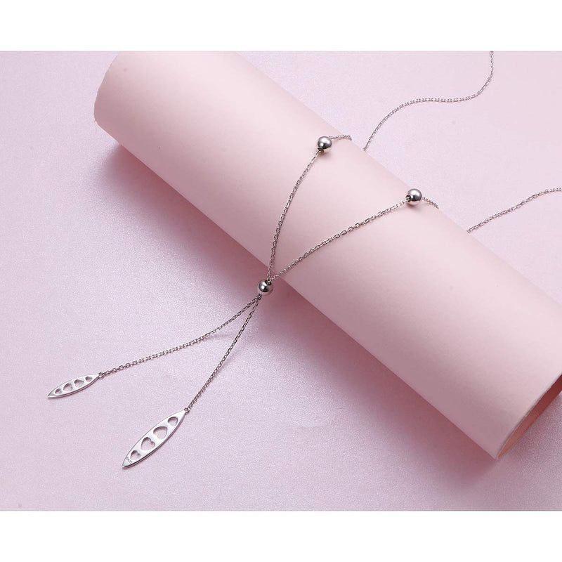 [Australia] - YinShan Mothers Day Jewelry Dainty Lariat Necklaces Y Necklace Adjustable Long Chain 30 Inches Sweater Chain 925 Sterling Silver Jewelry for Women Girls Easter Gifts Heart Leaves 