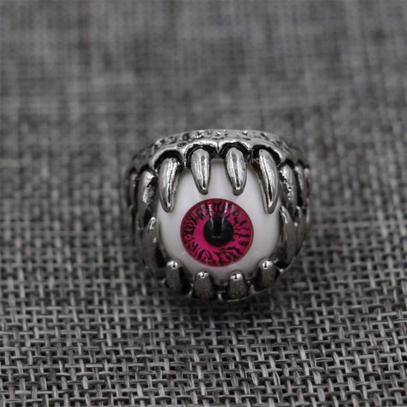 [Australia] - HSQYJ Evil Devil Eye Gothic Dragon Claw Ring Vintage Hell Demon Gem Stone Biker Punk Ring Aniversary Religious Good Luck Protection Jewelry Gift Red 8 