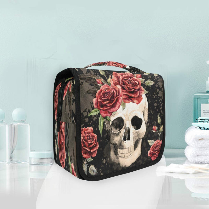 [Australia] - XLING Wash Gargle Bag Vintage Mexico Floral Flower Rose Skull Toiletry Bag Travel Portable Cosmetic Makeup Brush Case with Hanging Hook Organizer for Women Men color5 