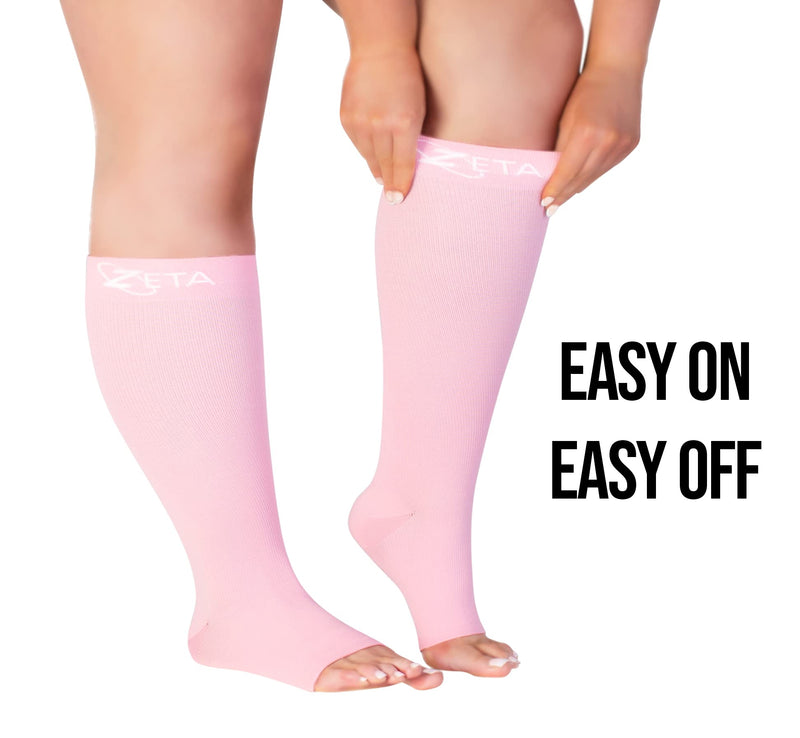 [Australia] - Zeta Socks Open Toe XXL 24 Inch Wide Calf Plus Size Compression 20-30 mmHg for Fatigue, Pain, Leg Swelling, Soothing Comfy Gradient Support, Prevents Swelling, Pain, Edema, DVT (1 Pair) Pink 