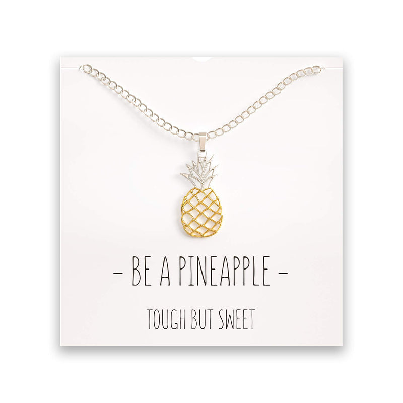 [Australia] - Happy Kisses Pineapple Necklace – Be A Pineapple Pendant – Message Card Gold and Silver 