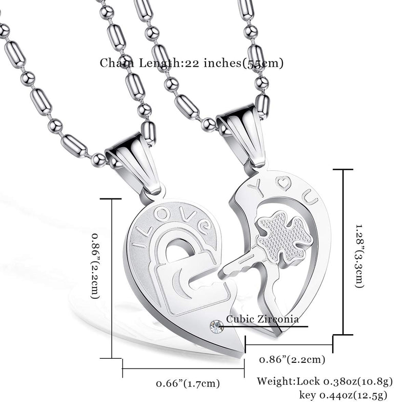 [Australia] - Stainless Steel His and Her Heart Lock Key Matching Puzzle Couples Pendant Necklace for Lovers Valentine's Day Engagement Gift A pair of silver & silver 