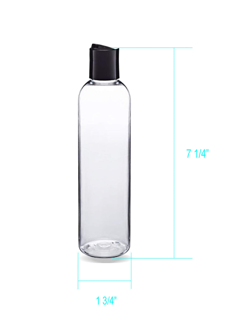 [Australia] - ljdeals 8 oz Clear Plastic Empty Bottles with Black Disc Top Caps, Refillable Containers for Shampoo, Lotions, Cream and more Pack of 6, BPA Free, Made in USA 