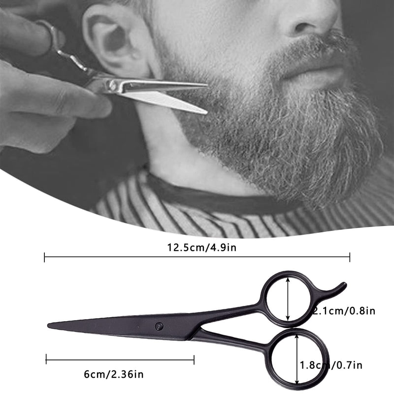 [Australia] - NICENEEDED Beard & Mustache Scissor With Comb & Leather Pouch, Black Stainless Steel Scissor Set Grooming Kit, Hand Forged Sharp Barber Shears for Men's Facial Hair Nose Hair All Body Hair 