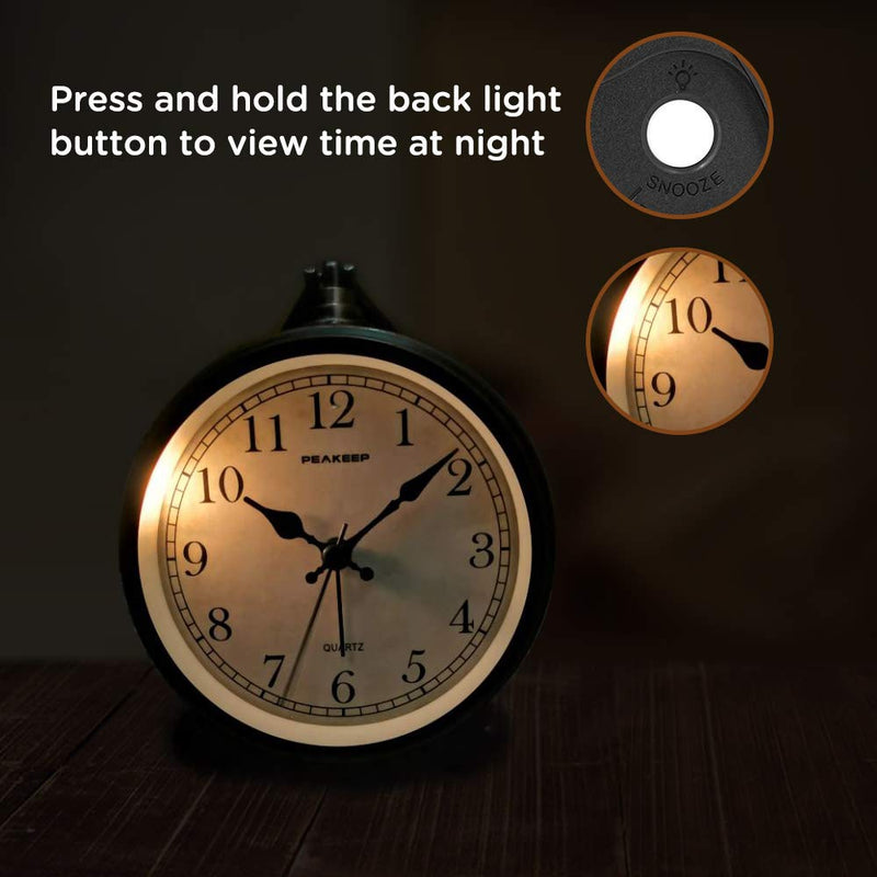 [Australia] - Peakeep 4" Battery Operated Antique Retro Analog Alarm Clock, Small Silent Bedside Desk Gift Clock Black 