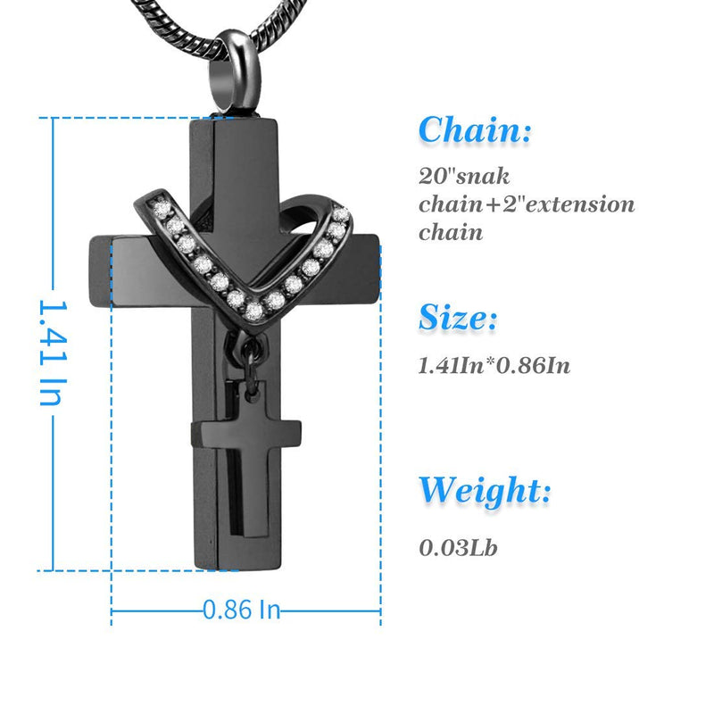 [Australia] - LYFML Titanium Steel Cross Memorial Cremation Jewelry for Ashes, Urn Necklace Pendant Keepsake Inlaid with Crystal, Come with Filling Kit Black 