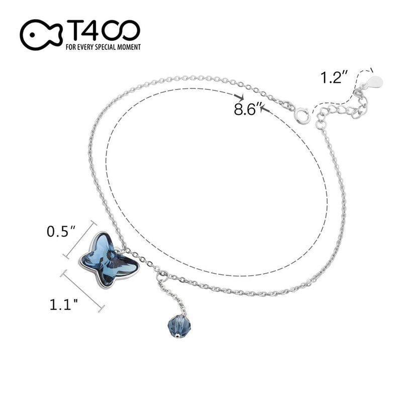 [Australia] - T400 925 Sterling Silver Blue Pink Butterfly Crystal Anklet Foot Chain Birthday Gift for Girls Women 