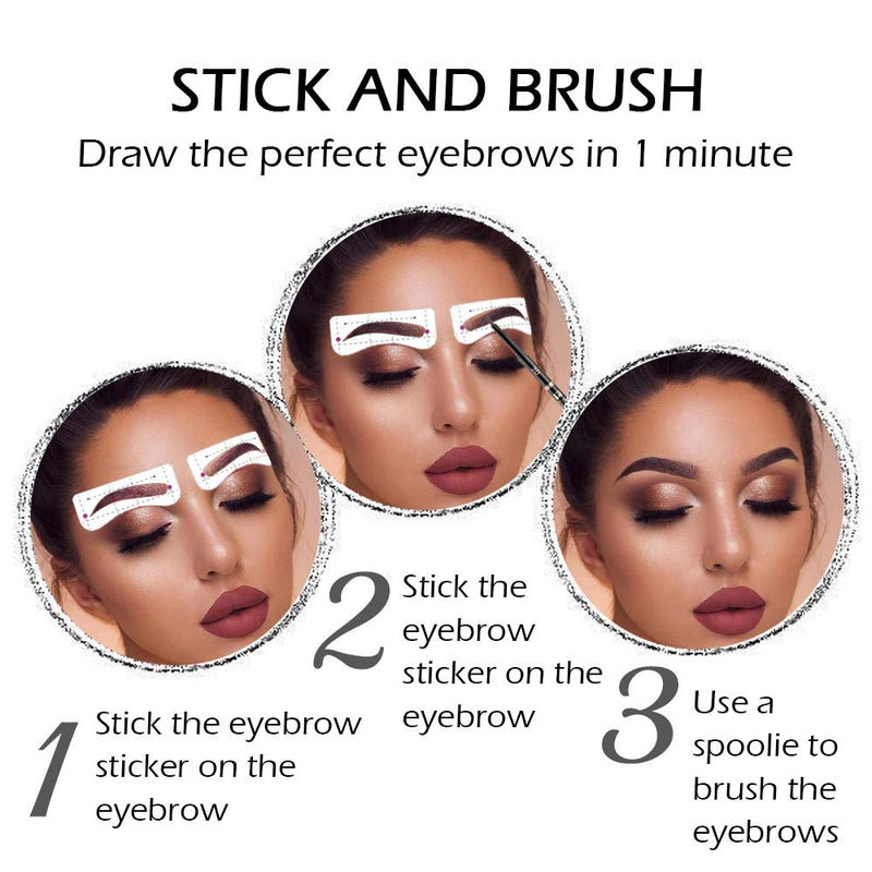 [Australia] - Eyebrow Stencils SET with 36 Pairs Eyebrows Shape Stickers Reusable for Women. Also 3-in-1 Black Eyebrow Pencil that includes Powder & Brush. Easy Eyebrow Grooming & Styling 