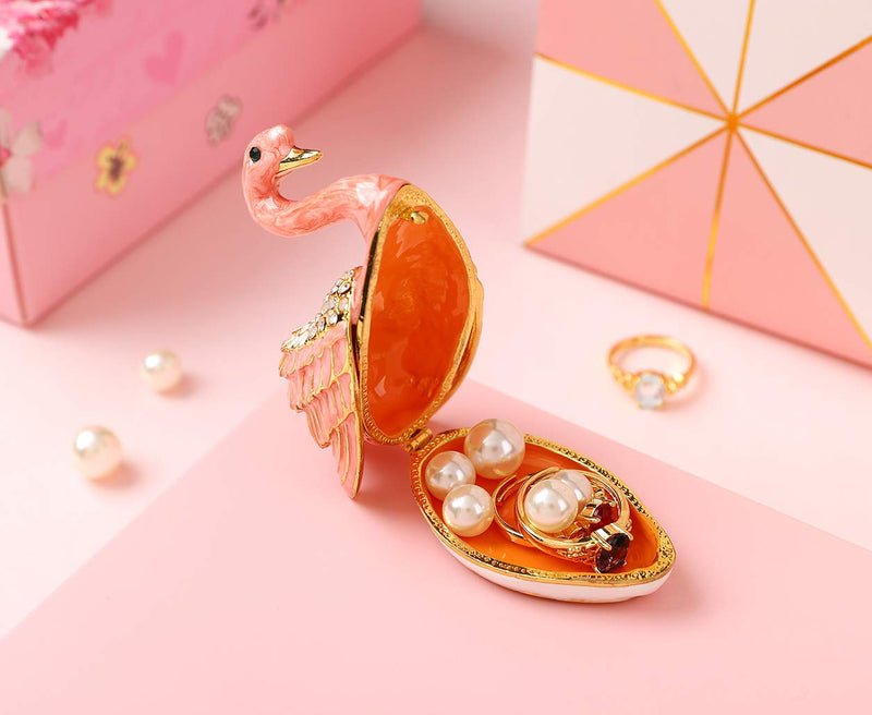 [Australia] - Furuida Swan Trinket Box Hinged Hand-Painted with Crystal Figurine Animal Ring Holder Ornaments Craft Gift for Home Decor (Pink) Pink 