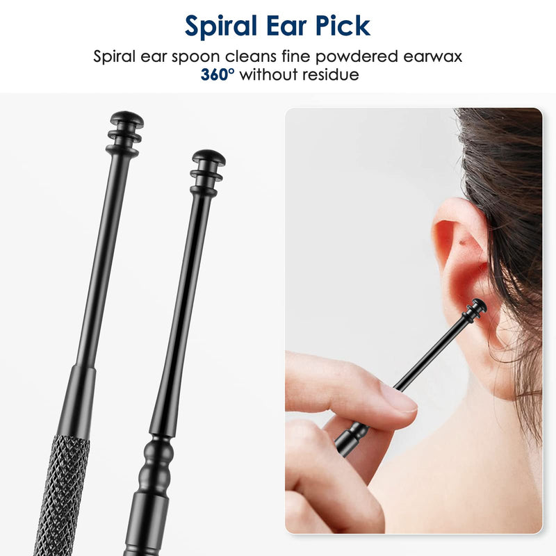 [Australia] - Ear Cleaning Kit,Safe Ear Wax Removal Tool,Earwax Removal Kit,Easy to Use,Painless Ear Pick,with Storage Box and Cleaning Brush (Black) Black 