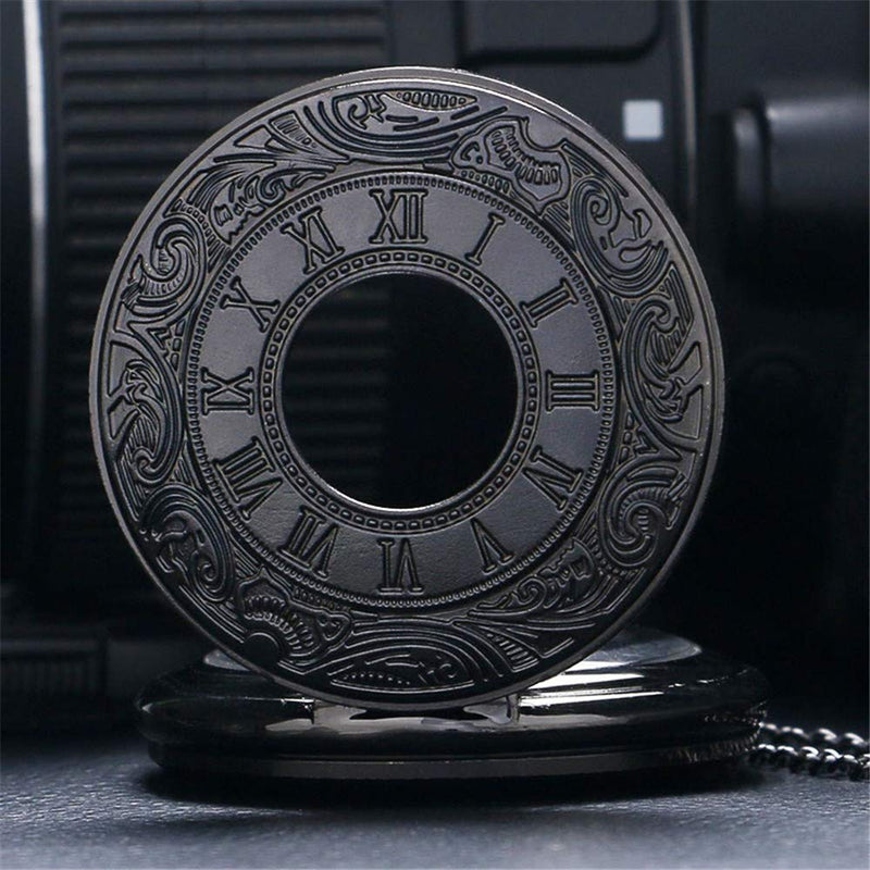 [Australia] - MJSCPHBJK Black Pocket Watch Roman Pattern Steampunk Retro Vintage Quartz Roman Numerals Pocket Watch for Xmas Fathers Day Gift 